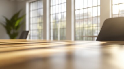 Aufkleber - Conference Room Table in Warm Sunlight, Representing Corporate Meeting Space and Collaborative Workspace : Generative AI