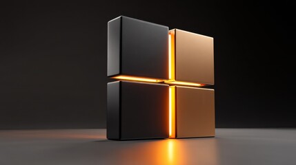 Poster - Four Interlocking Cubes with Glowing Edges on Dark Surface, Symbolizing Connectivity and Technological Innovation for Business Solutions and Digital Transformation : Generative AI