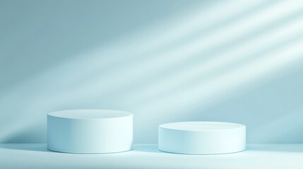 Aufkleber - Minimalist Scene With Two Cylindrical Podiums and Light Streaks, Ideal for Product Presentation and Modern Marketing Campaigns : Generative AI