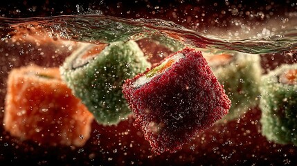 Wall Mural - delicious sushi rolls underwater vibrant colors fresh seafood japanese cuisine water splash