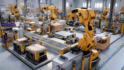Wall Mural - advanced robotic automation in a futuristic manufacturing facility with cutting-edge technology