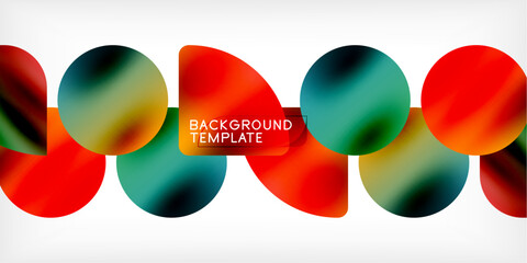 Fototapete - Abstract colorful shapes form dynamic pattern. Red, teal, orange hues blend, creating modern visual effect. Simple design.