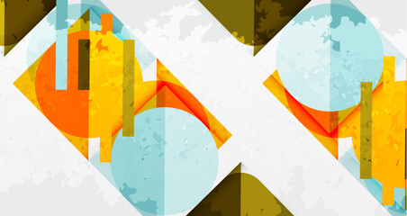 Aufkleber - Abstract geometric shapes overlap, creating textured design. Orange, blue, yellow hues dominate composition. Modern, vibrant aesthetic.