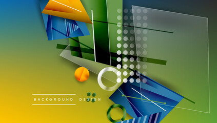 Aufkleber - Abstract geometric shapes overlap vibrant gradient background. Modern design elements create dynamic visual composition.