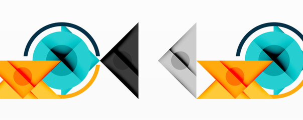 Aufkleber - Abstract geometric composition. Circles, triangles, squares overlap creating modern visual effect. Bright colors contrast with neutral tones.