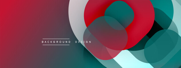 Fototapete - Abstract fluid shapes overlap, creating dynamic color gradients. Red, teal, white hues blend smoothly. Modern design element.