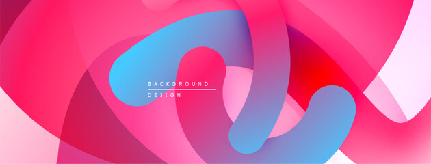 Aufkleber - Abstract fluid shapes, vibrant colors blend. Pink, purple, blue gradients create dynamic composition. Modern design element.
