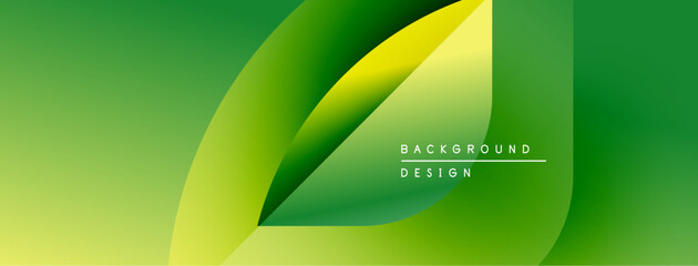 Poster - Abstract green design features layered leaf shapes. Gradient colors create modern, vibrant visual effect. Text reads background design.