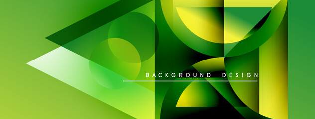 Aufkleber - Abstract green gradients, geometric shapes overlap. Modern design features dynamic lines, text reads background design.