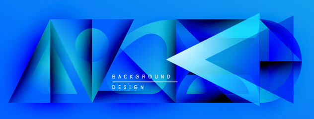 Leinwandbilder - Abstract blue geometric shapes create dynamic background. Gradient colors, sharp angles, modern design elements present.