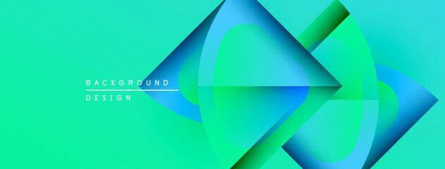 Aufkleber - Abstract vibrant design features overlapping circles, lines. Turquoise, blue, green gradients create dynamic visual effect. Modern background.