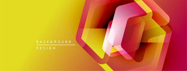 Leinwandbilder - Abstract geometric design. Hexagons overlap, creating vibrant color gradients. Yellow transitions to orange, then red. Modern background element.