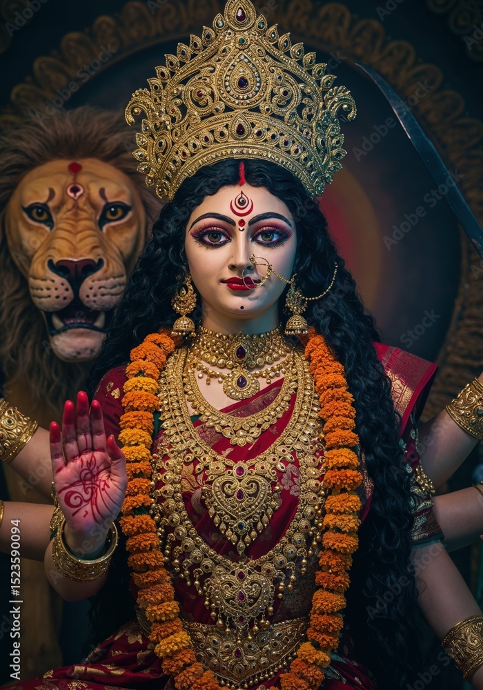 Devi Example Durga puja goddess hinduism devi maa idol statue festival crown jewelry ...