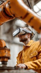 Fototapete - Industrial Engineer Using VR Headset to Control Robotic Arm in Modern Factory for Advanced Automation and Industry 0 Innovation