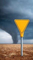 Poster - Tornado Warning Sign Against Stormy Sky with Heavy Rain - Severe Weather Alert for Disaster Preparedness and Public Safety Communication