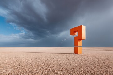 Poster - Tornado Question Mark Road Sign in Open Field with Lightning Strikes and Storm Clouds Symbolizing Crisis Management and Risk Assessment