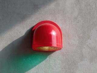 Poster - Emergency Flashing Warning Light on Textured Concrete Wall with Shadow Patterns - Security Alert System Symbolizing Modern Safety Protocols and Tech Innovation