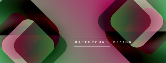 Fototapete - Abstract geometric shapes, pinks, greens create modern background. Gradient colors overlap, forming dynamic visual texture.