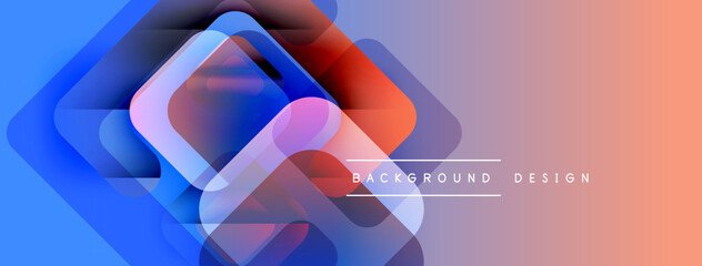 Poster - Abstract geometric shapes overlap, creating vibrant color gradients. Blue transitions to orange, modern design elements present.