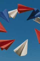 Aufkleber - Innovative Paper Airplanes in Circular Formation with One Breaking Away Symbolizing Leadership and Differentiation in Business Strategy and Modern Innovation
