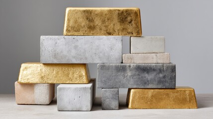 Aufkleber - Modern Wealth Concept with Gold and Silver Bars Stacked in Hierarchical Pattern Representing Tangible Assets and Secure Investment Strategies