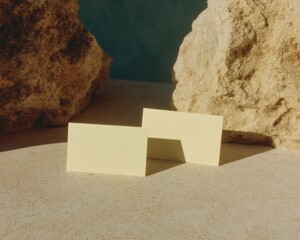 Aufkleber - Minimalist Blank Business Cards Mockup with Soft Natural Shadows on Textured Stone Surface for Sustainable Branding and Elegant Corporate Identity