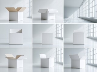 Leinwandbilder - Modern Minimalist Cardboard Boxes Mockup Set with Natural Light, Sustainable Packaging Design for Eco-Friendly Shipping and Product Branding Solutions