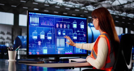 Poster - Female Engineer Monitoring Turbine