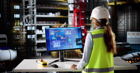 Poster - Woman Engineer Monitors Factory Operations Using Industrial Technology