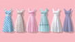 © Semuda art  - Vintage Style Dresses Displayed on Pink Background for Fashion Concept