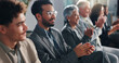 © peopleimages.com - Convention audience, business people and clapping for celebration, award and milestone. Conference, happy group and applause for excellence, success and support for achievement with congratulations
