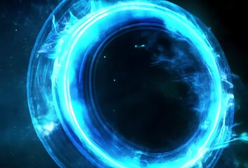 Wall Mural - glowing blue ring with swirling energy, dark background