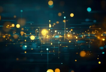Wall Mural - abstract digital artwork featuring glowing particles and interconnected lines in shades of teal and 