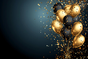 Wall Mural - celebration background with confetti and gold balloons