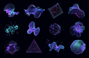 Wall Mural - abstract geometric 3d shapes universal design elements for digital art