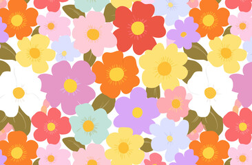 Wall Mural - seamless vector pattern of colorful retro flowers