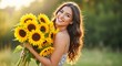 © Helmalia - Radiant Woman with a Bouquet of Sunflowers in a Summer Field