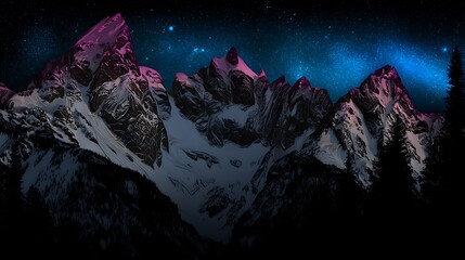 Mountains beneath a starry night sky