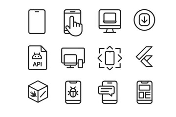 Set of minimalistic tech and app icons for mobile and web development