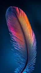 Wall Mural - A vibrant feather glistens with colors of the rainbow. Its delicate details capture the beauty of nature. This image evokes a sense of wonder and lightness. Generative AI