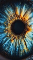 Wall Mural - A mesmerizing close-up of a vibrant human eye showcasing intricate patterns and colors. The swirling details draw the viewer into its depth and beauty. Generative AI