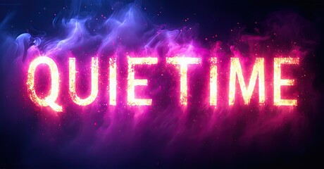 Aufkleber - Bright text reads Quietime against dark purple, blue background. Sparkles, smoke create dramatic effect. Vivid colors dominate composition.