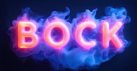 Aufkleber - Bright neon text spells BOCK surrounded by vibrant blue smoke. Dramatic lighting creates intense visual impact. Bold letters stand out.