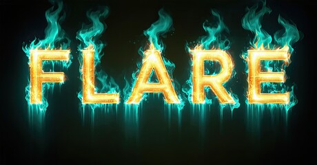 Aufkleber - Fiery text spelling FLARE. Bright orange glows with turquoise flames. Dramatic lighting creates intense visual impact.