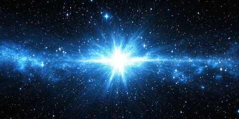 Wall Mural - Blue Star Burst in Deep Space, Galaxy, Cosmic Vision of Universe, Starlight Explosion