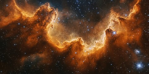 Wall Mural - Celestial Tapestry. Glimpse into Golden Nebula's Luminous Depths, Dusted with Stars