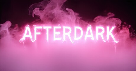 Aufkleber - Pink smoke surrounds glowing text reading AFTERDARK. Dramatic lighting creates moody atmosphere. Simple design focuses attention on typography.