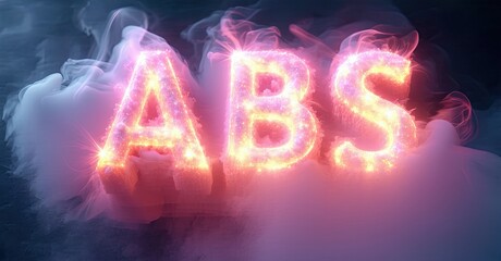 Aufkleber - Fiery text ABS glows amidst swirling smoke. Dramatic lighting creates intense visual impact. Bold letters stand out.