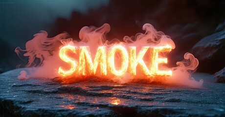 Aufkleber - Fiery text spelling SMOKE glows against dark backdrop. Wisps surround illuminated letters, creating dramatic effect. Intense, vibrant imagery.