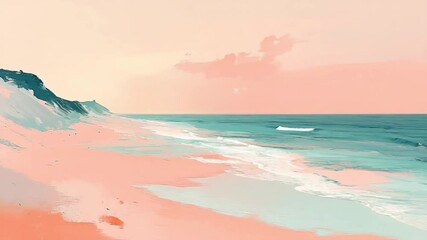 Wall Mural - Serene Coastal Sunset: Pink Sands, Teal Ocean, Abstract Art
